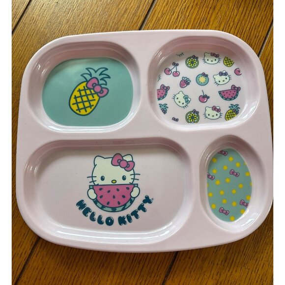 Hello Kitty Pink Divided Kids Plate BPA-Free Plastic Dishwasher Safe - Picture 1 of 3